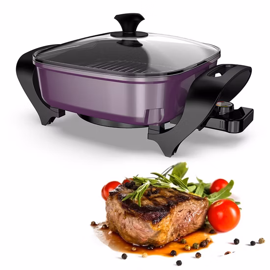 Utensili da cucina Piastra per friggere resistente, padella personalizzata con coperchio in vetro a temperatura e spessore regolabili